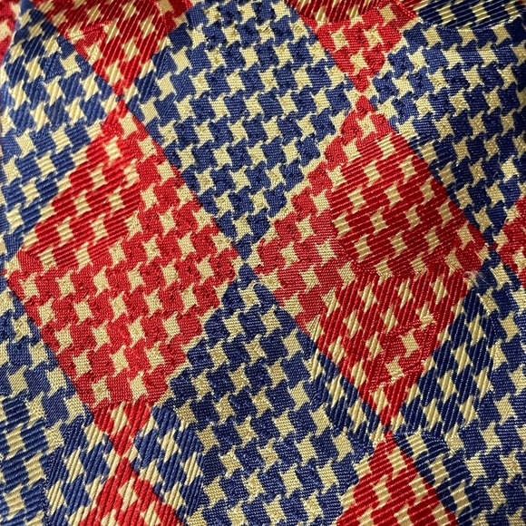 Ermenegildo Zegna Silk Tie Patriotic Red White & Blue Houndstooth Made in Italy - Picture 2 of 6